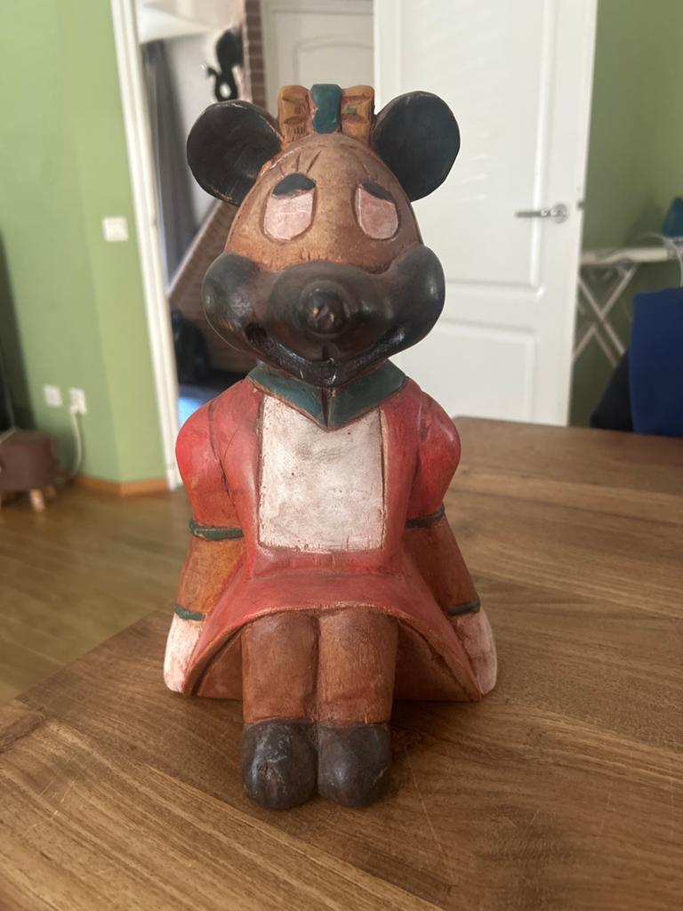 Vintage Houten Minnie Mouse Beeld - Walt Disney World Jaren, Antiek en Kunst, Overige onderwerpen, Houtsnijwerk, Minder dan 20 cm