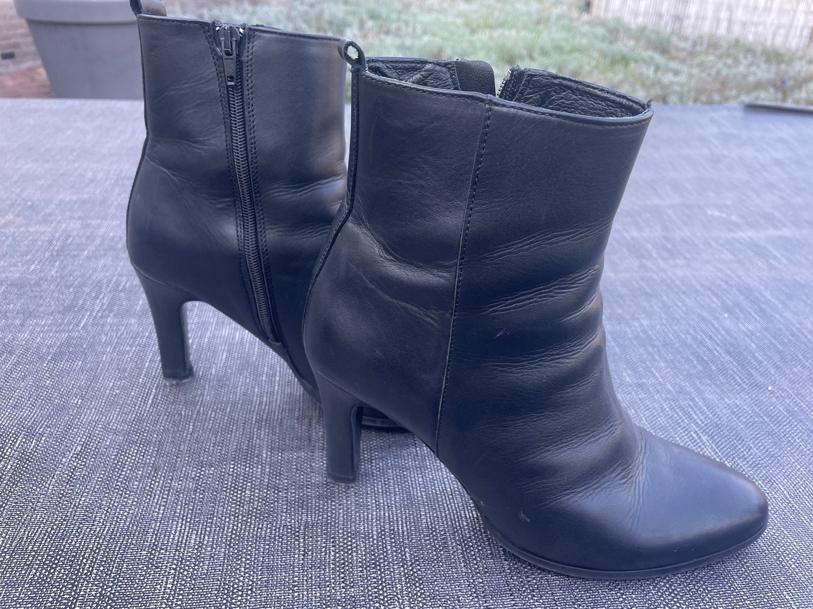Manfield Zwarte Leren Hoge Hak Laarzen Maat 39, Zwart, Ophalen of Verzenden, Zo goed als nieuw, Schoenen met hoge hakken