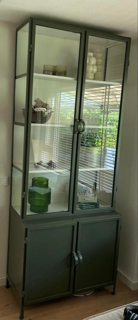 New Routz Vitrinekast Vintage Olijfgroen - Perfecte Staat, Ophalen, 200 cm of meer, Meerdere deuren, 50 tot 100 cm