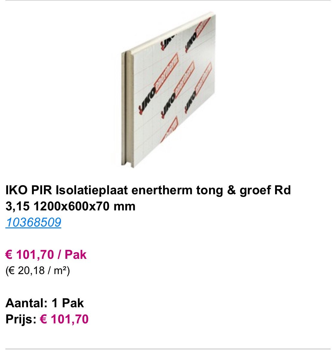 2x IKO PIR Isolatieplaat enertherm tong & groef, Ophalen, Nieuw, Hardschuim (Pir)