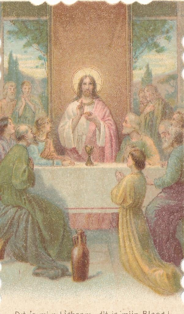 Oud devotieprentje van het laatste Avondmaal, Ophalen of Verzenden, Zo goed als nieuw, Kaart of Prent, Christendom | Katholiek