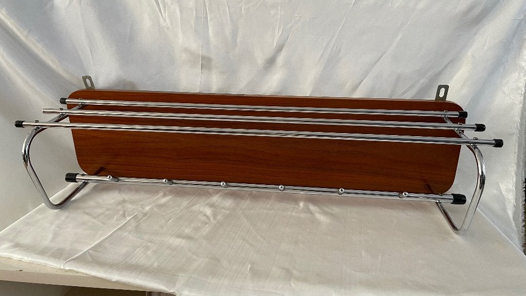 Vintage wandkapstok teakhout en chroom – Mid-century, Huis en Inrichting, Wandkapstok, Gebruikt, Ophalen of Verzenden, Minder dan 100 cm