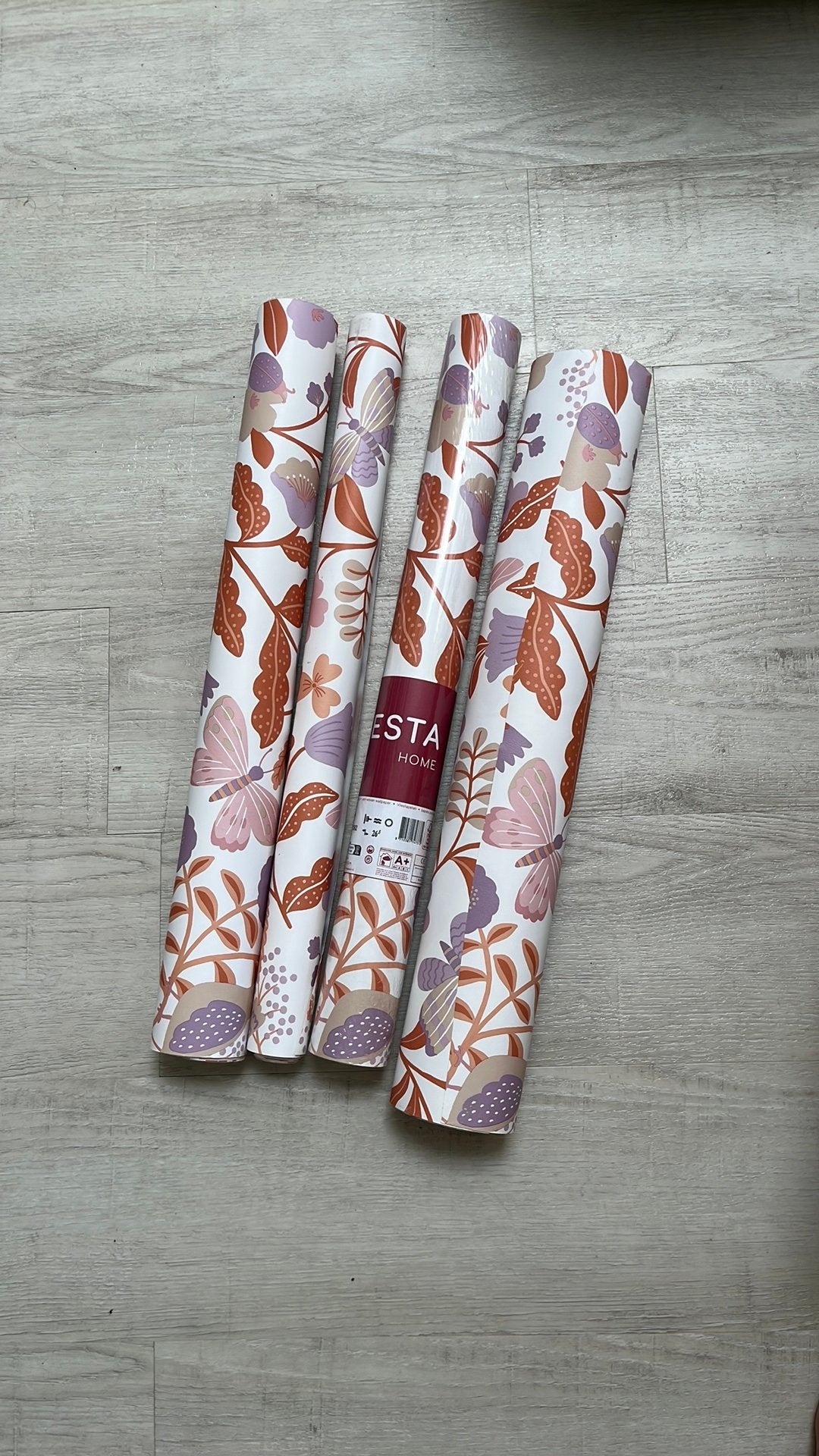 Behang ESTAhome bloemen en vogels lila paars terracotta, Bloemen, Bruin, Ophalen of Verzenden, Esta Home
