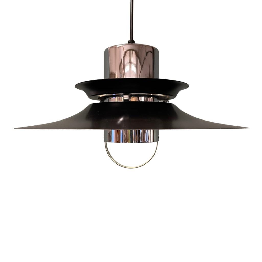 Mid-Century Deense Hanglamp Van Vitrika – Zwart met Chroom, Gebruikt, Scandinavisch, Ophalen of Verzenden, Metaal
