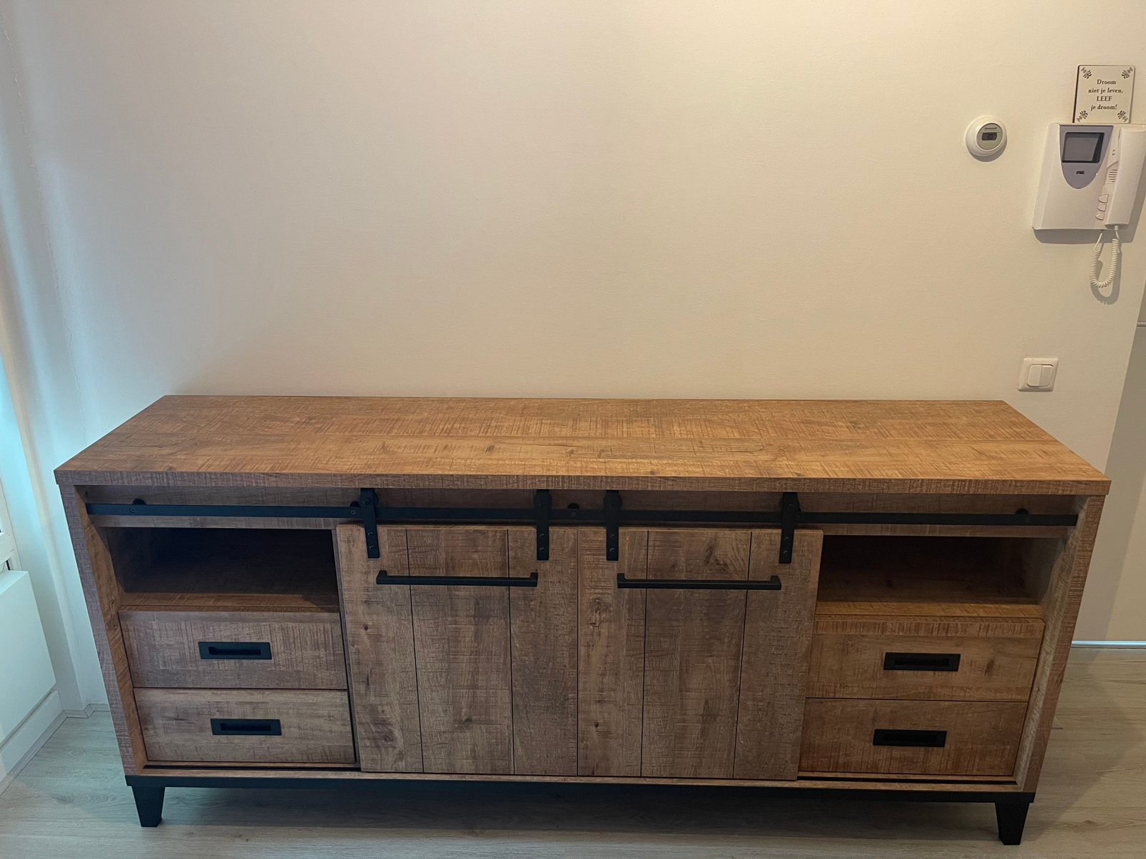 Robuust Dressoir met Schuifdeuren - 209x48x96cm, Ophalen, Zo goed als nieuw, 25 tot 50 cm, 200 cm of meer