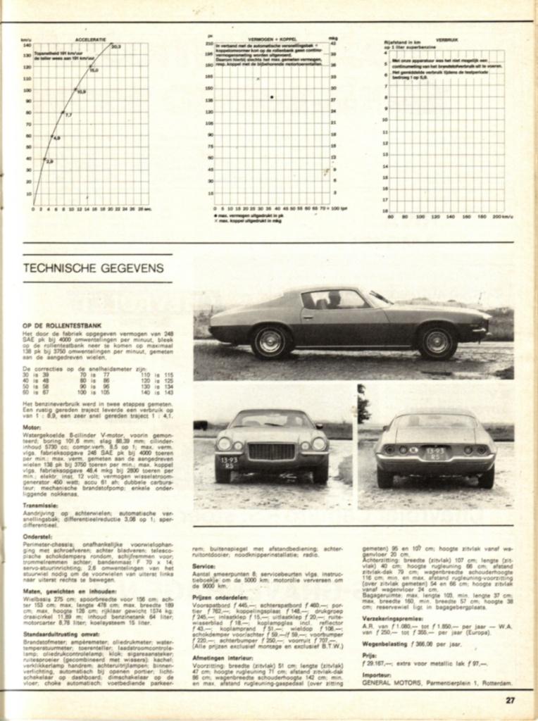 Autovisie test Chevrolet Camaro RS 1971, Ophalen of Verzenden, Gelezen, Chevrolet