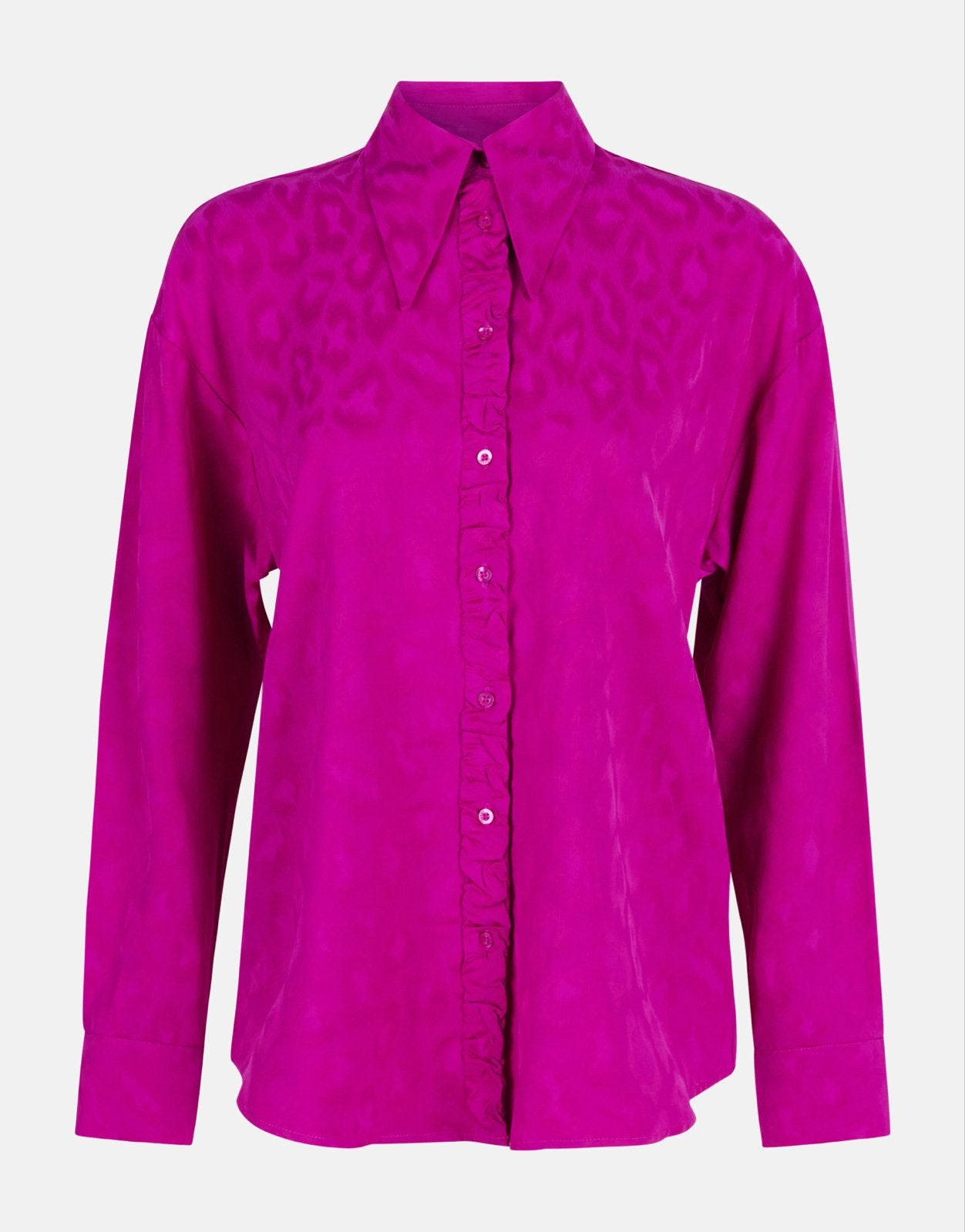 Shoeby fuchsia blouse met panterprint - M/L, Ophalen of Verzenden, Zo goed als nieuw, Maat 42/44 (L), Roze