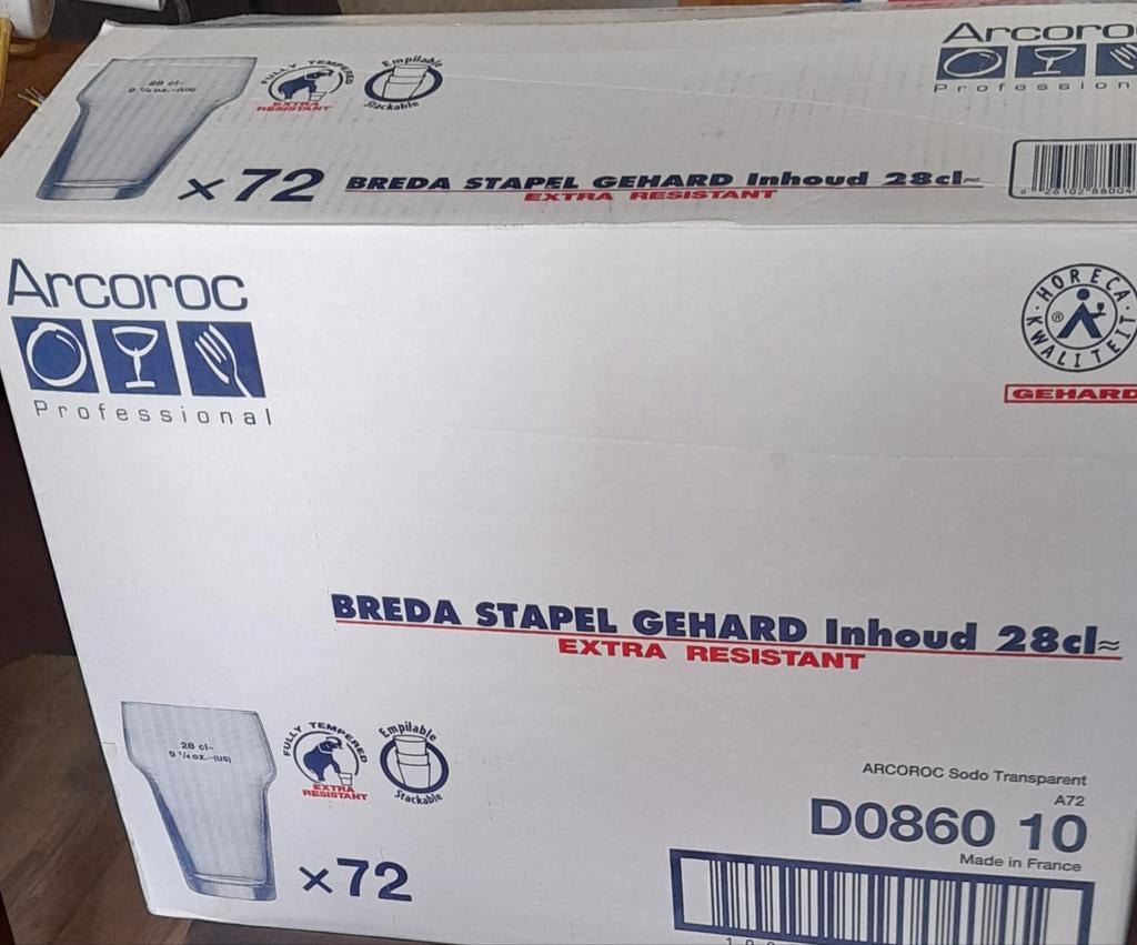 60 geharde glazen 28cl arcoroc, Ophalen of Verzenden, Zo goed als nieuw, Overige typen