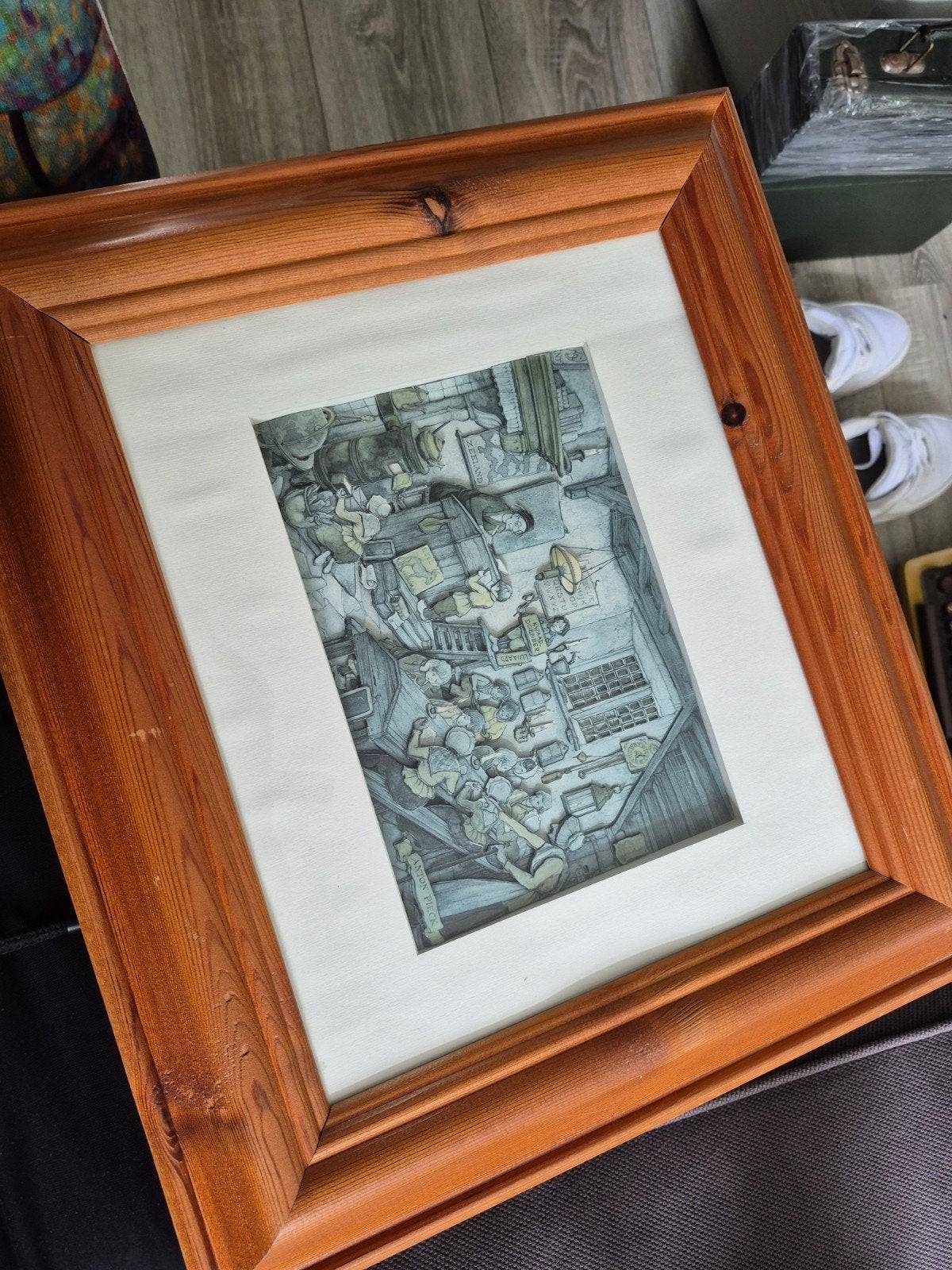 Anton Pieck Prent 'De Boekhandel' Ingelijst, Dagelijks leven, Ingelijst, 1950 - 1999, Overige technieken