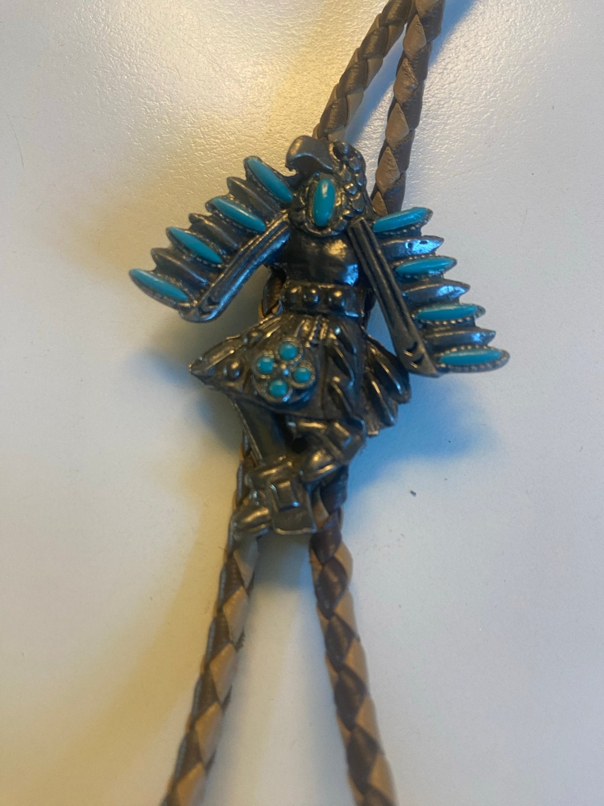 Vintage Leren Bolo Tie met Turquoise Accent, Ophalen of Verzenden, Gebruikt