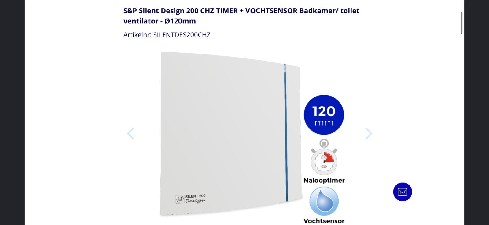 S&P Silent Design Ventilator met Timer en Vochtsensor, Ophalen of Verzenden, Nieuw, Ventilator