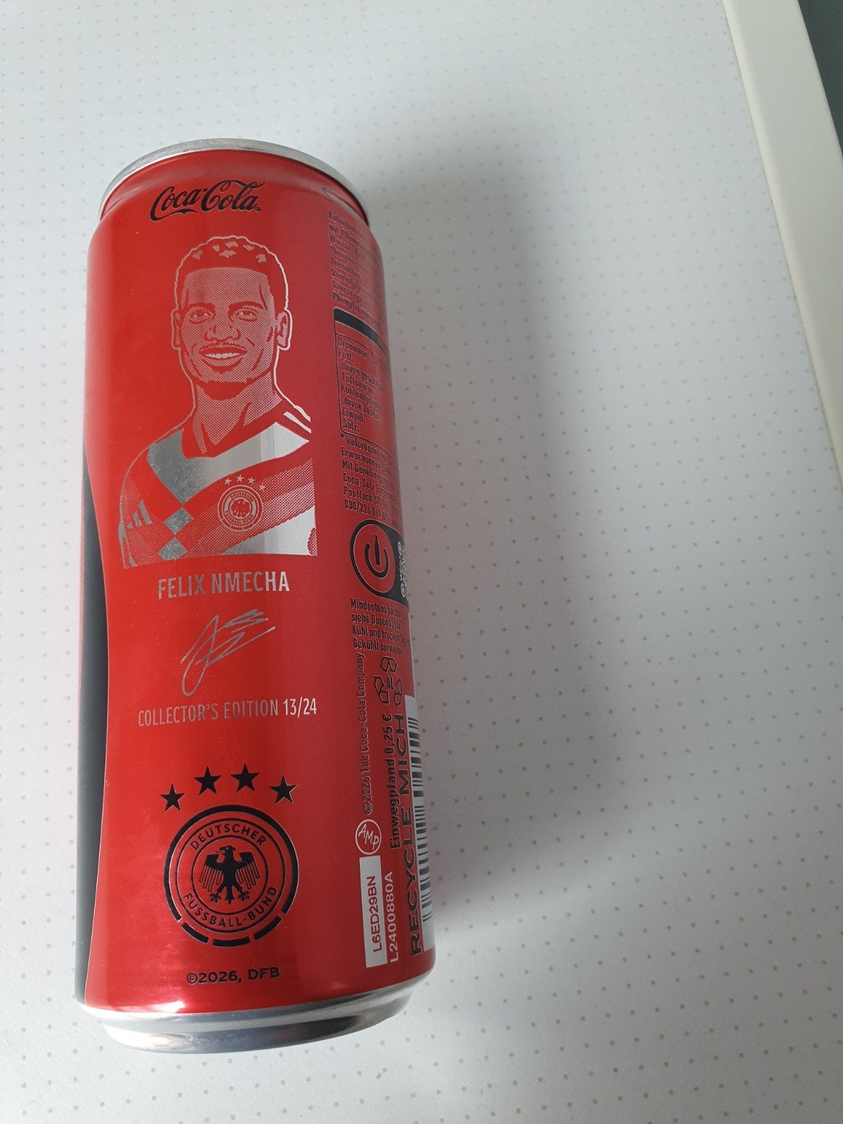 Coca-Cola blikje Felix Nmecha FIFA World Cup (leeg), Ophalen of Verzenden, Gebruikt