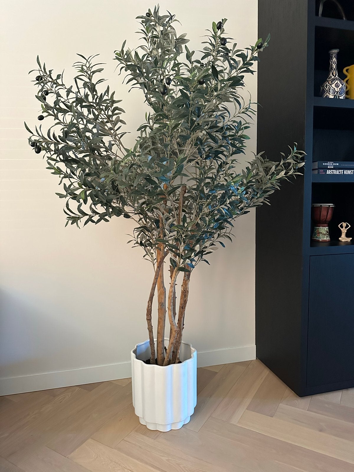 Kunst olijfboom plant met echte houten stam, 180 cm hoog, Ophalen, Binnen, Groen, Kunstplant