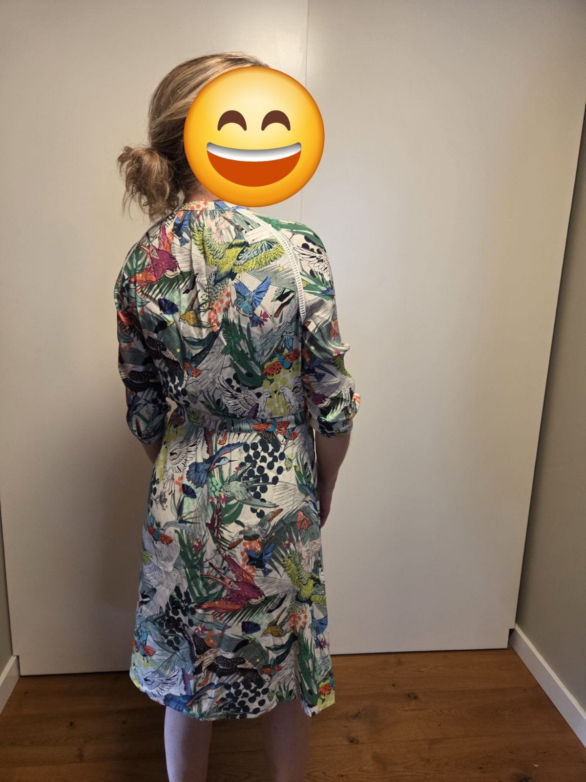 Leuke jurk met vogelprint van POM From Amsterdam by Katja, Meerkleurig, Ophalen of Verzenden, Zo goed als nieuw, From Amsterdam by Katja