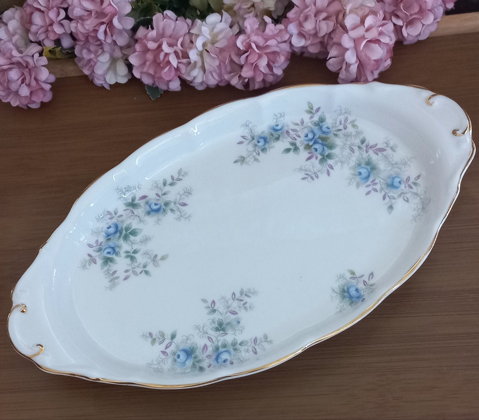 Mooi brocant schaaltje, "Bleu Blossom", Royal Albert, Ophalen of Verzenden