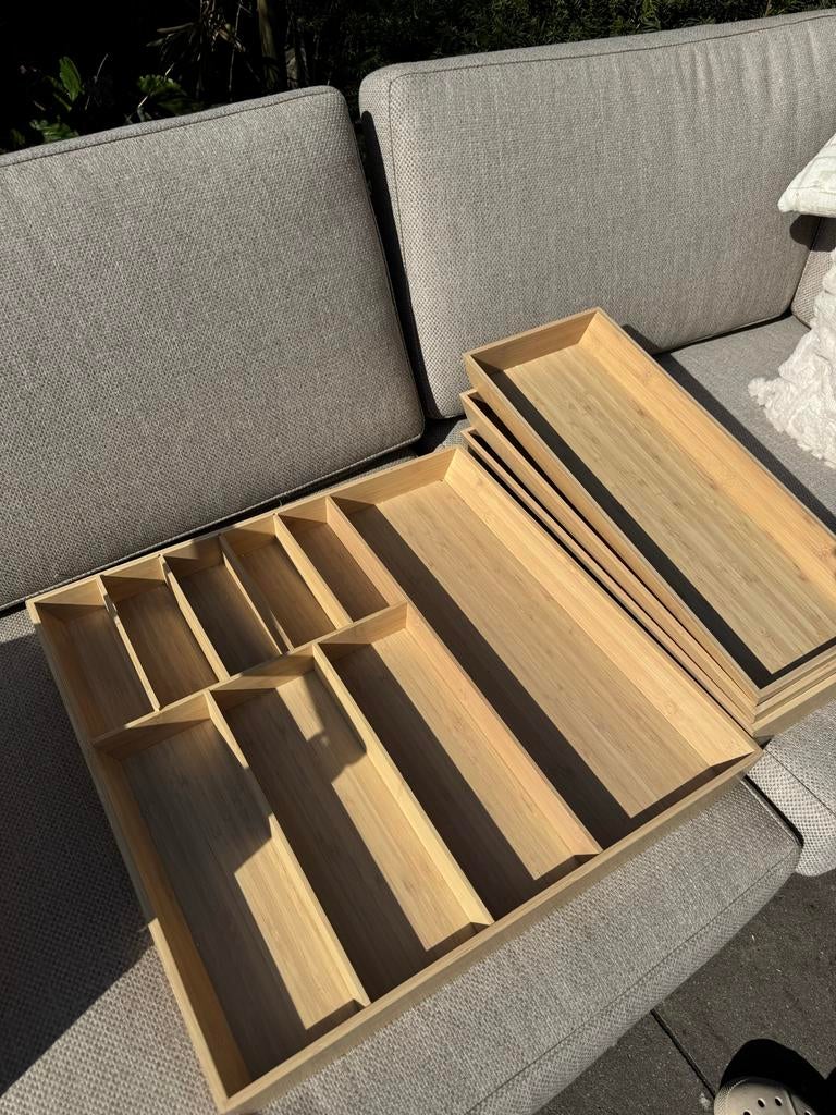 Bamboe bestekbakken, zo goed als nieuw! Diverse maten, Ophalen of Verzenden, Zo goed als nieuw, Hout, Los bestek