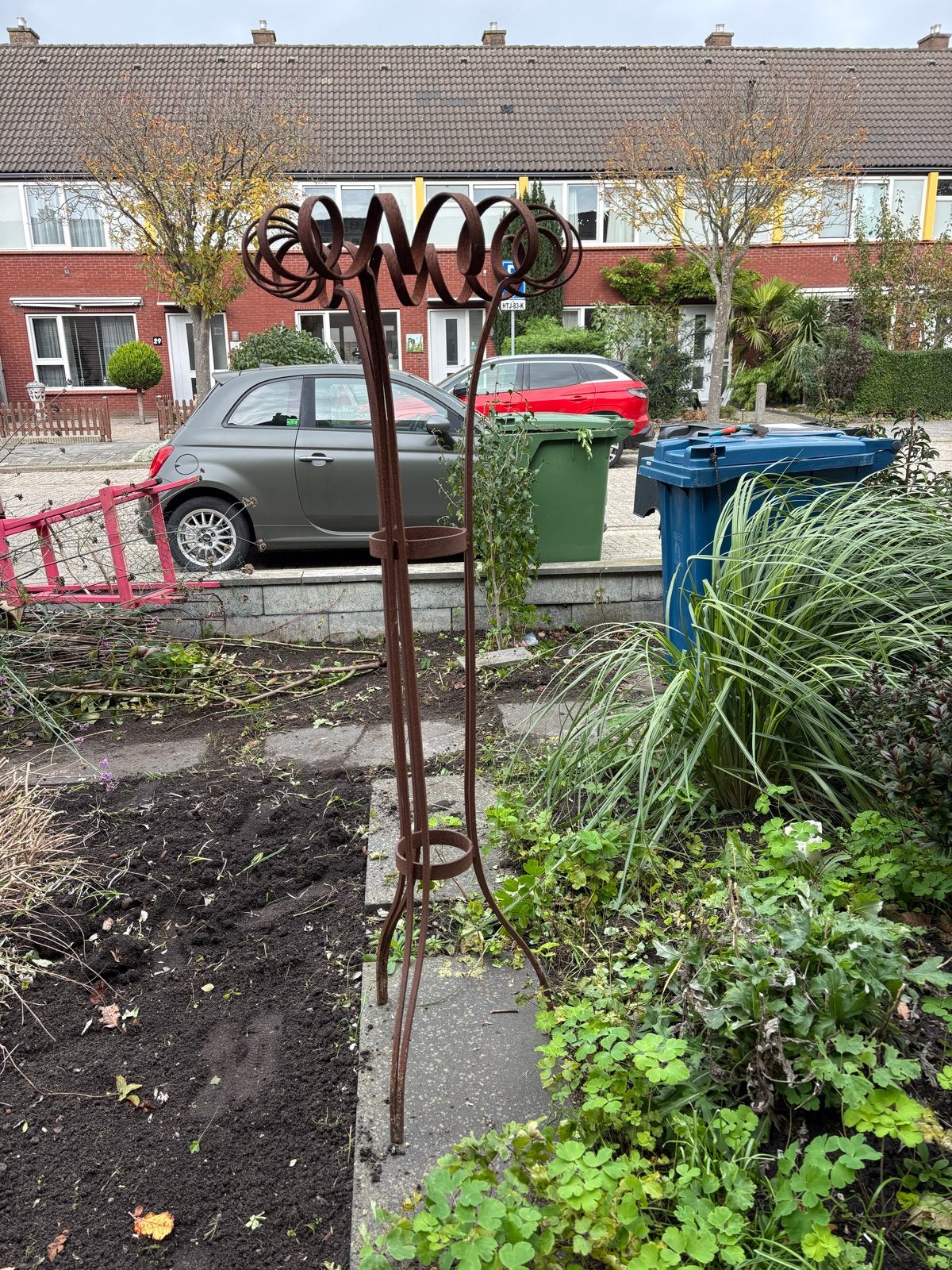 Roestkleurig metalen tuindecoratie/plantenstandaard, Ophalen, Gebruikt, Metaal, Overige typen