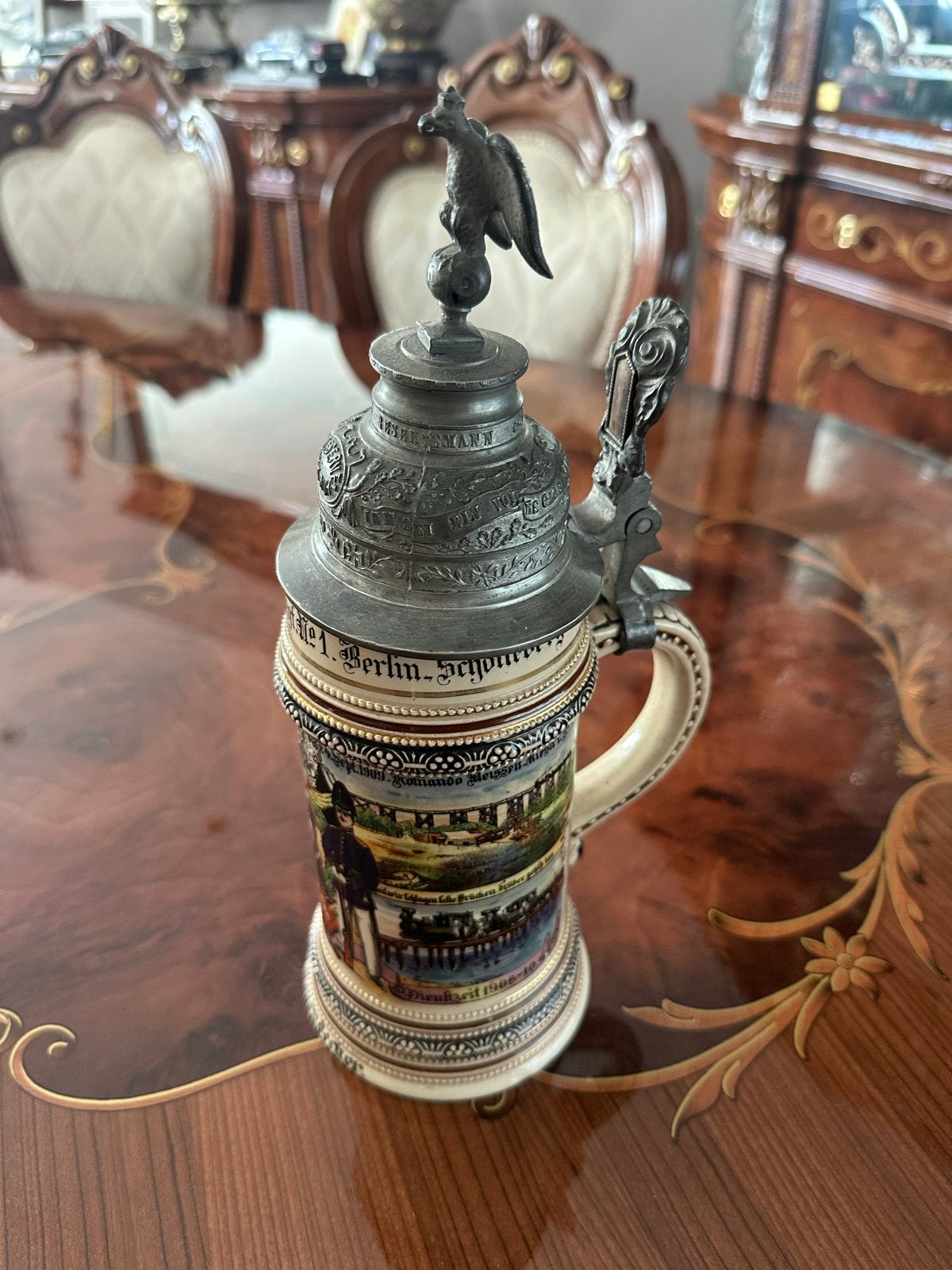 Antieke Duitse Bierpul met Adelaar Deksel, Antiek en Kunst, Ophalen of Verzenden