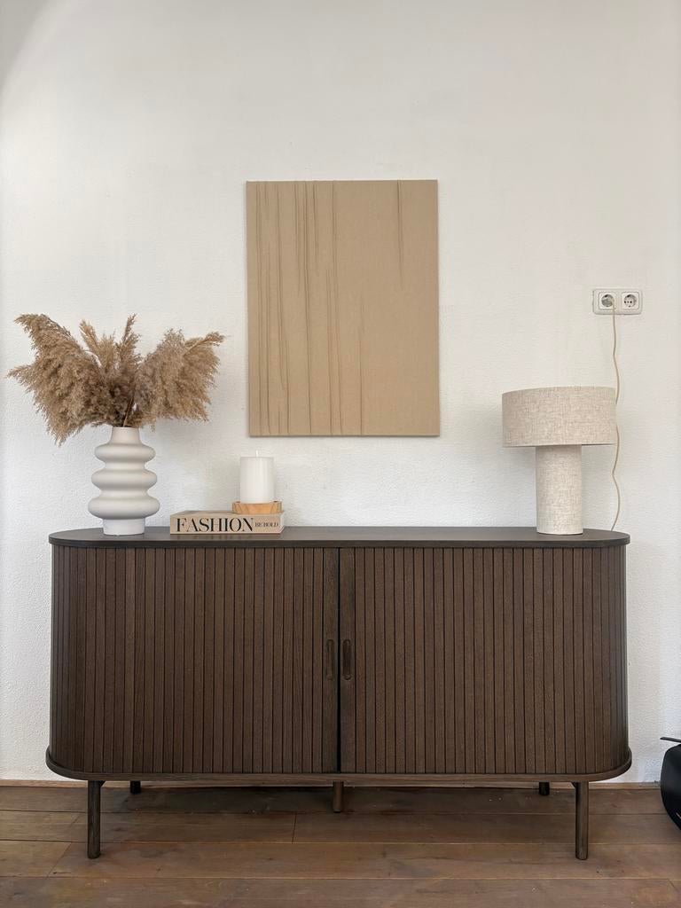 Abstracte canvas 60x80 Japandi stijl linnen zand beige, Ophalen of Verzenden