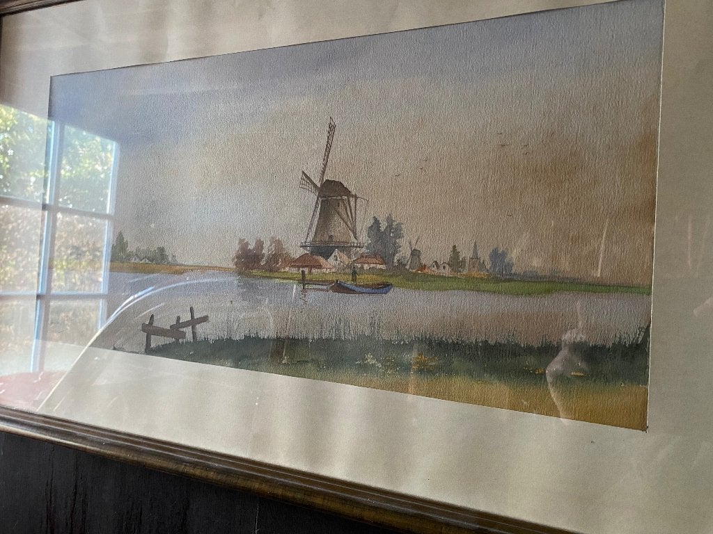 mooi aquarel Hollands landschap, Achter glas, Ophalen of Verzenden, Landschap, Klassiek