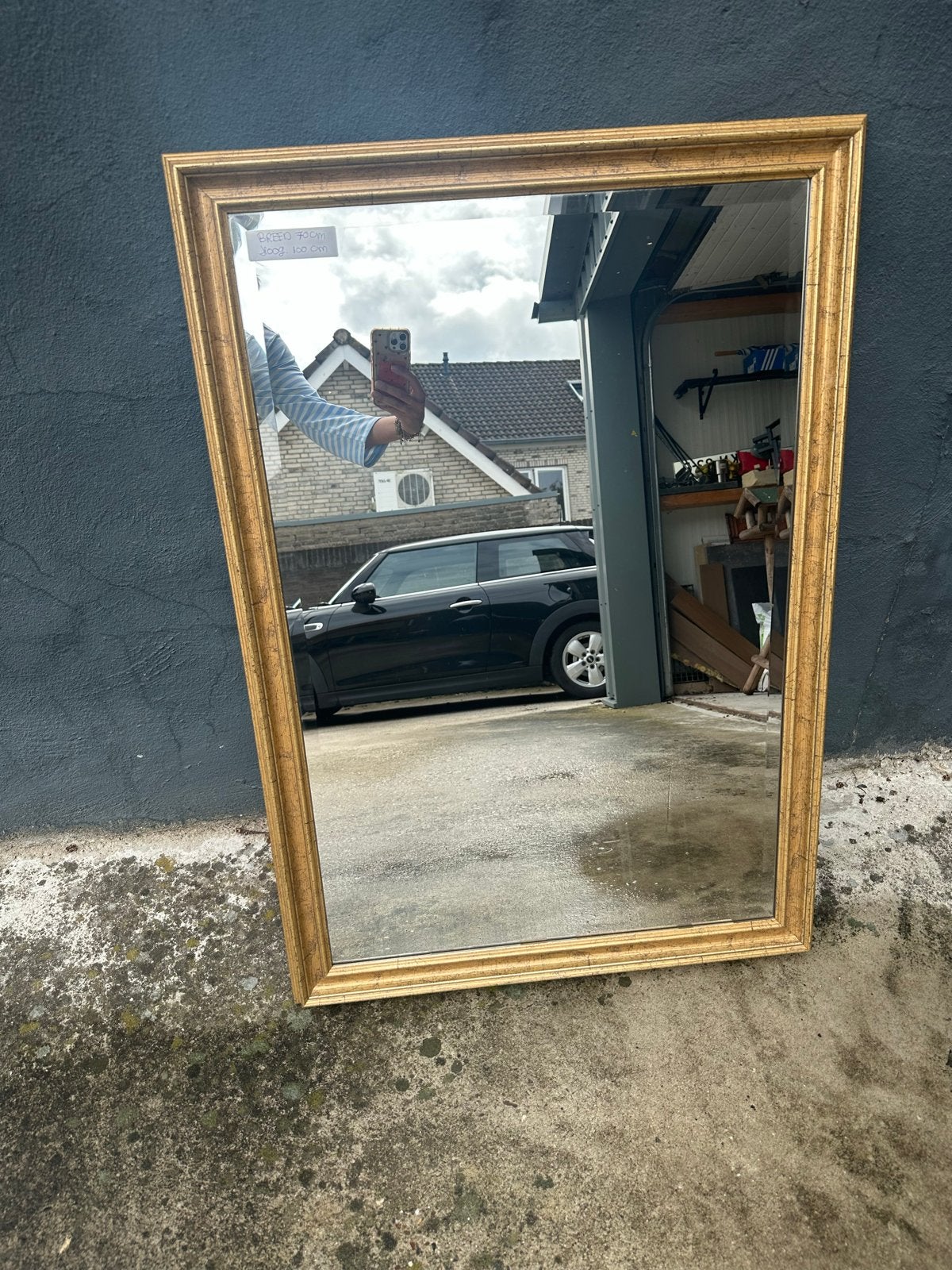 Gouden spiegel met sierlijke lijst - 70x100 cm, Ophalen, Rechthoekig, 50 tot 100 cm, Minder dan 100 cm