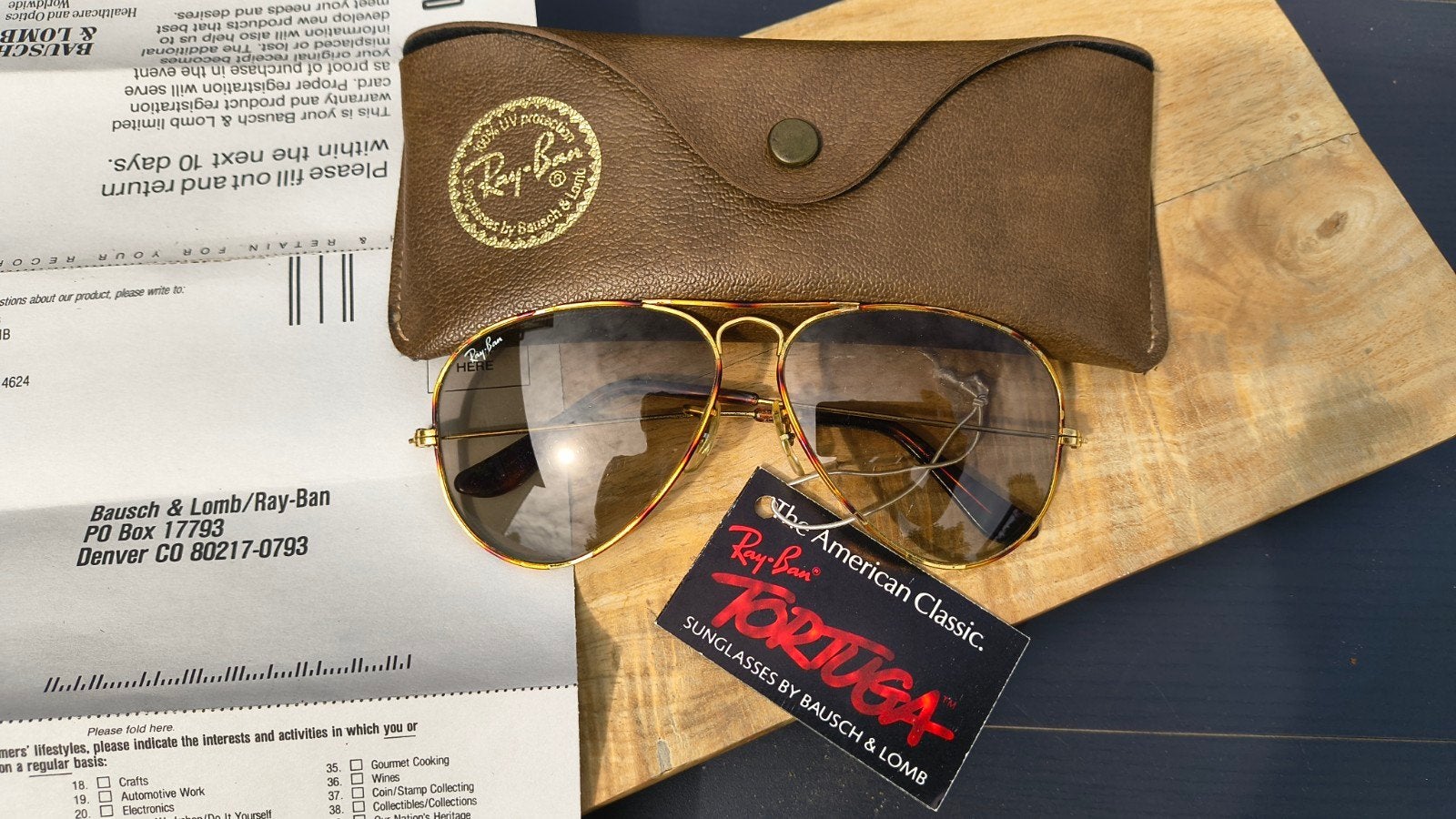 Vintage Ray-Ban B&L USA Tortuga Aviator 58-14 Changeable, Gebruikt, Zonnebril, Geel, Ophalen of Verzenden