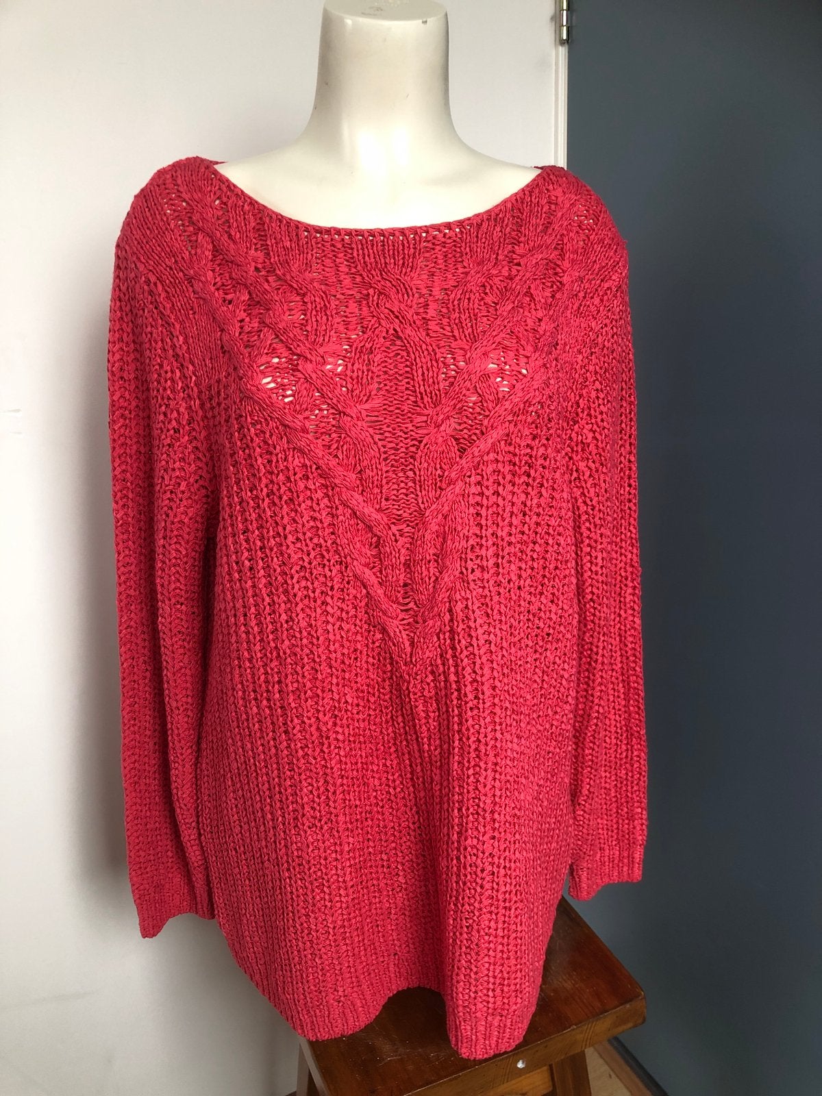 Oui roze gebreide kabel trui 44, Maat 42/44 (L), Ophalen of Verzenden, Zo goed als nieuw, X