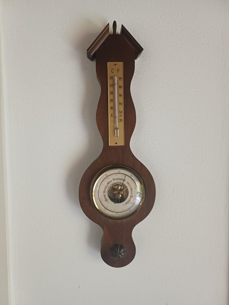 Antieke Barometer & Thermometer - Weerstation, Ophalen of Verzenden, Gebruikt, Weerstation