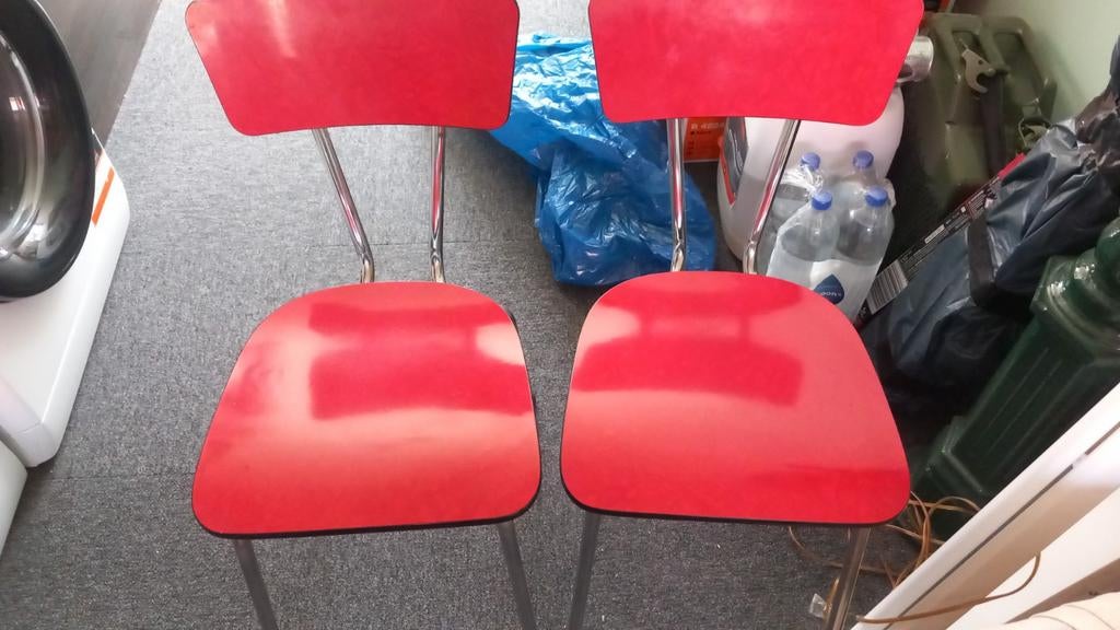 Set van 2 rode Formica stoelen - Vintage design, Ophalen, Gebruikt, Twee, Vintage, Retro