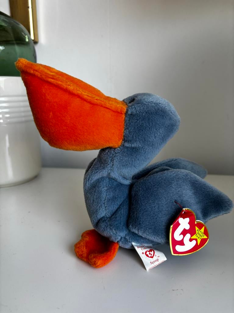 Ty Beanie Baby Scoop Pelikaan Knuffel met label, Overige typen, Blauw, Ophalen of Verzenden, Klein (minder dan 20 cm)