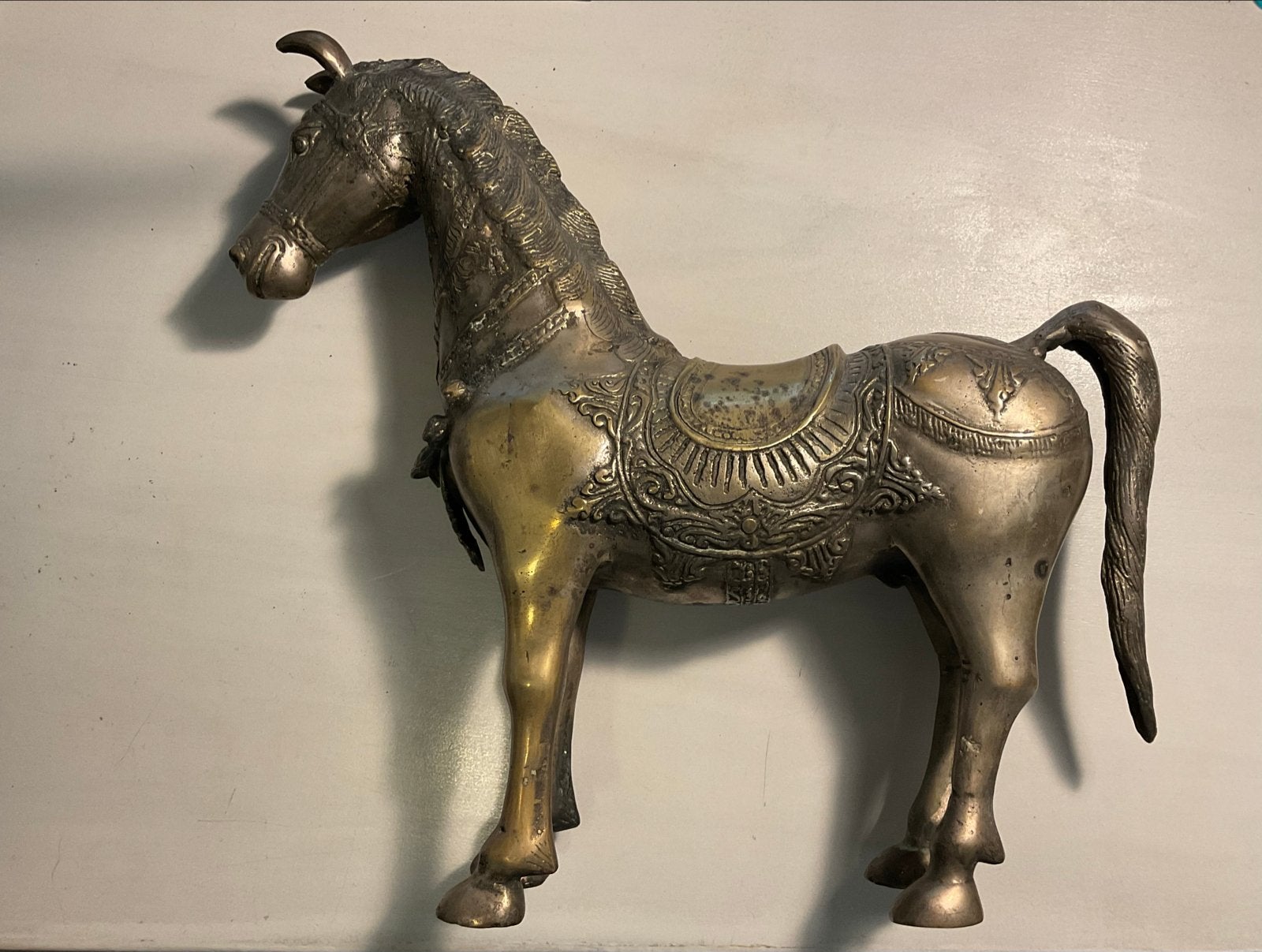 Antiek bronzen paard beeld - Decoratief en gedetailleerd, Ophalen of Verzenden