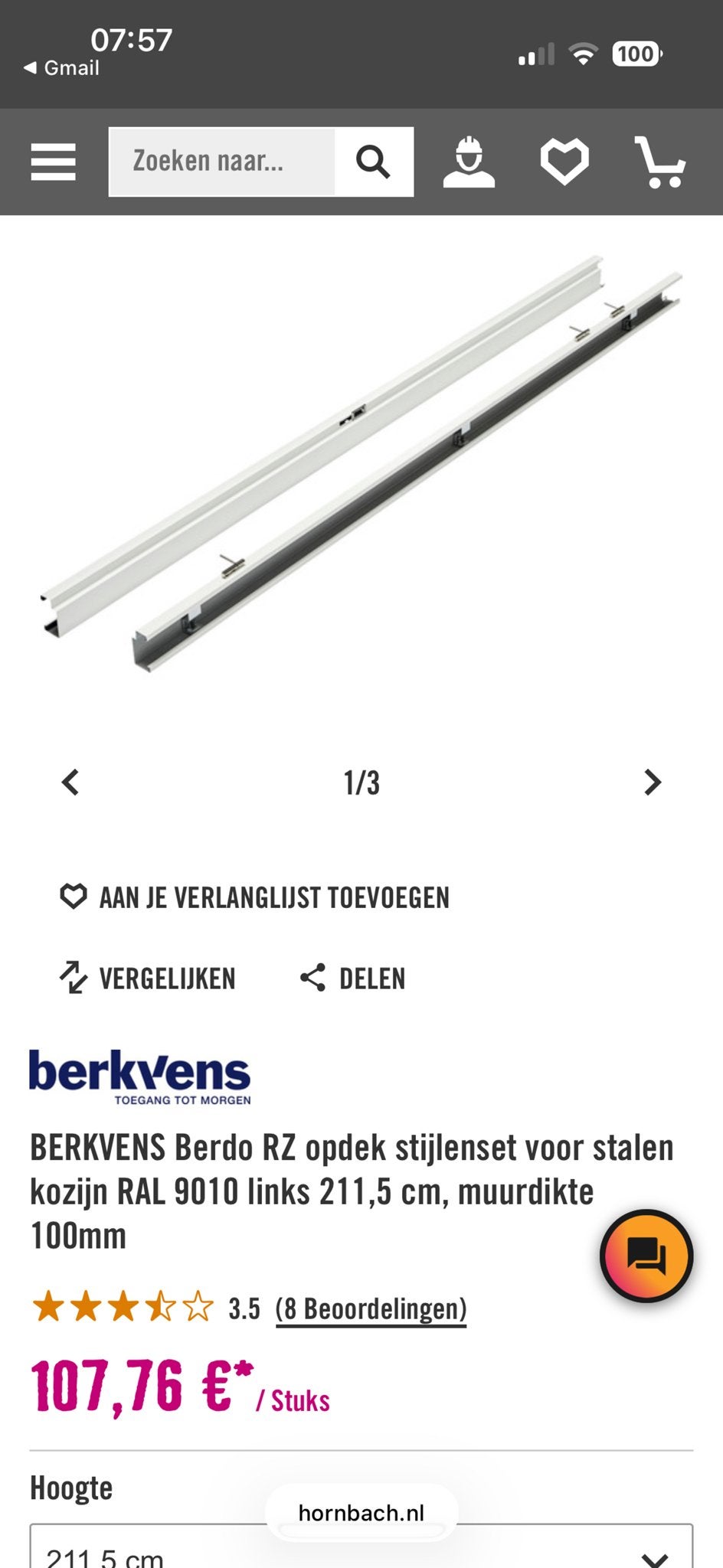 2x BERKVENS Berdo RZ opdek stijlenset voor stalen kozijn, Ophalen, Minder dan 80 cm, 215 cm of meer, Overige typen