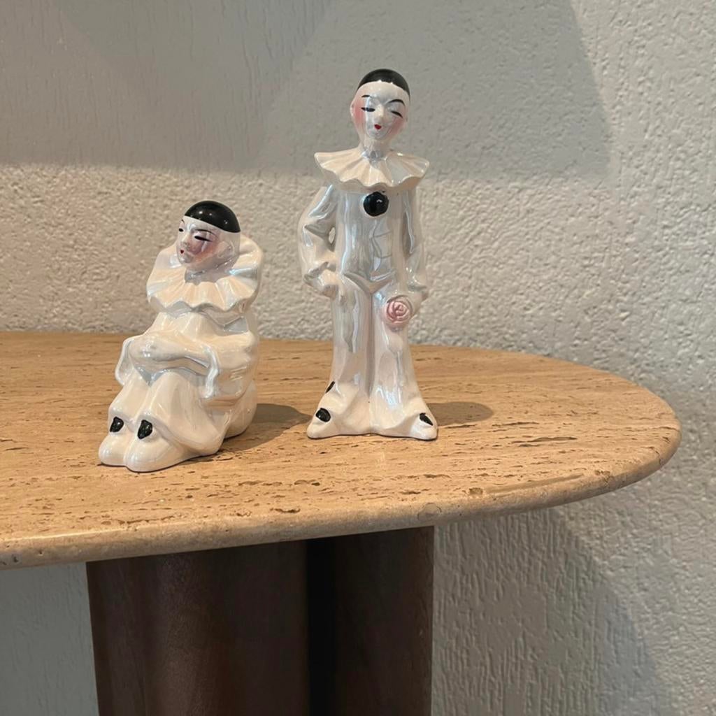 Vintage pierrot clown beelden - staand en zittend set, Verzamelen, Beelden en Beeldjes, Ophalen of Verzenden, Zo goed als nieuw