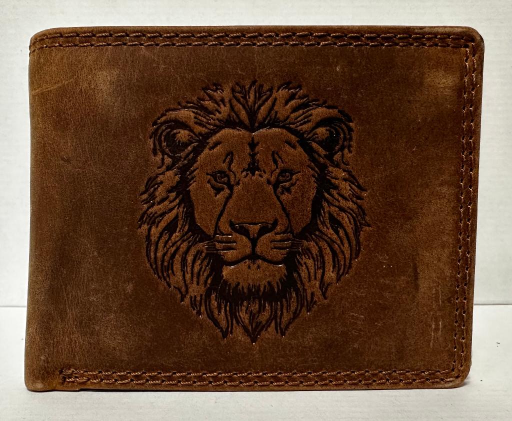 Leeuw lion portemonnee echt leer bruin portefeuille wallet, Sieraden, Tassen en Uiterlijk, Portemonnees, Info@deconoord.nl, Bruin