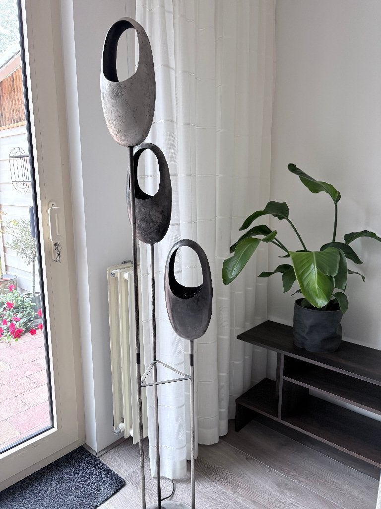 Vloerlamp 3 maal Open Oog Lampen - Getrapt - Zilverkleurig, Ophalen, Modern, industrieel, E27 (groot), Zo goed als nieuw