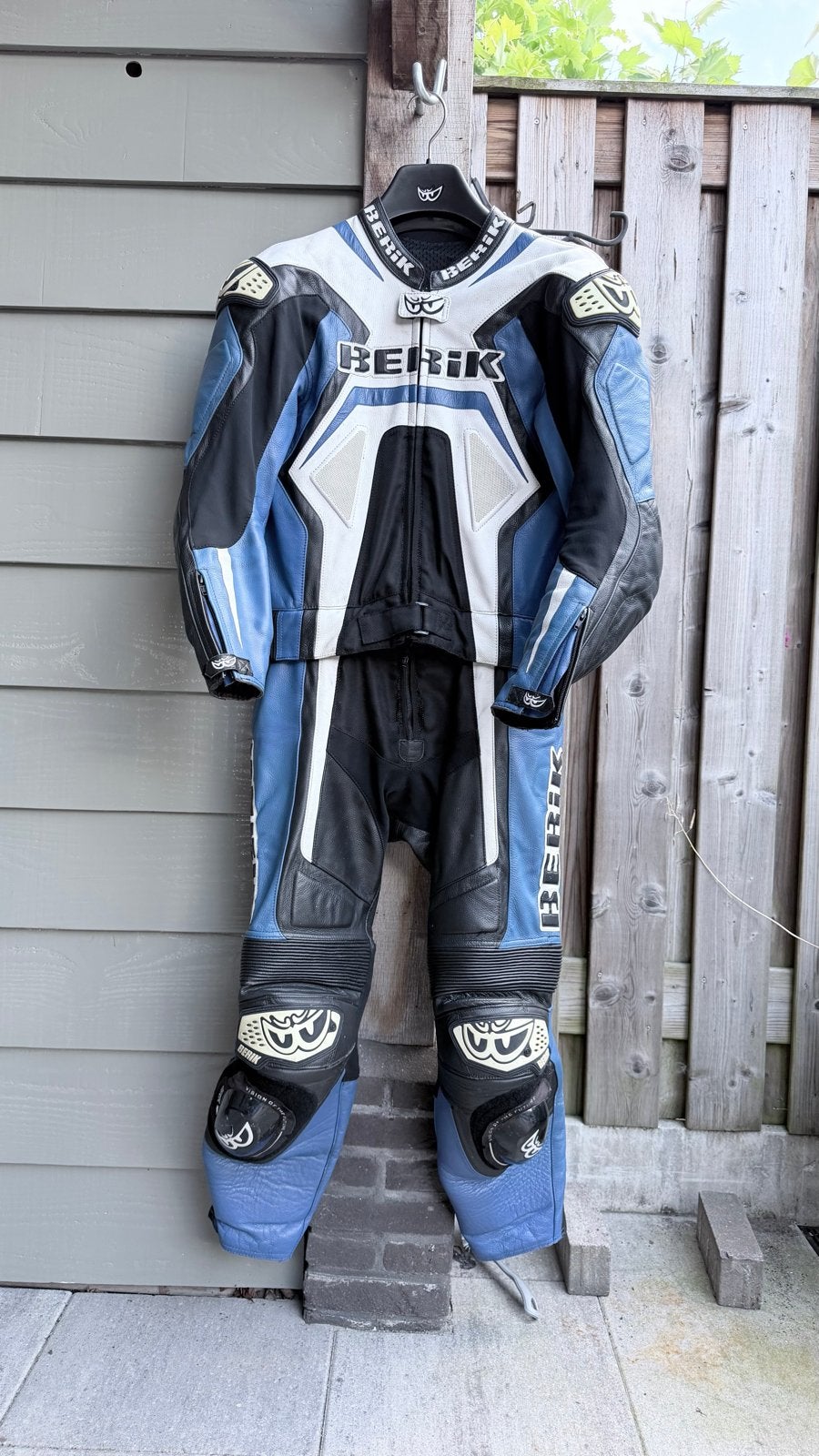 Berik Motorpak Leer - Blauw/Zwart/Wit - Maat 52, Motoren, Kleding | Motorkleding, Ophalen of Verzenden, Tweedehands, Heren, Combipak