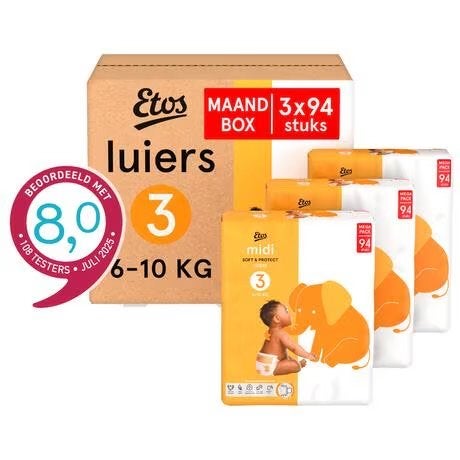 Maandbox Etos Midi Luiers Maat 3 (6-10 kg) - Nieuw+Ongeopend, Ophalen of Verzenden, Nieuw