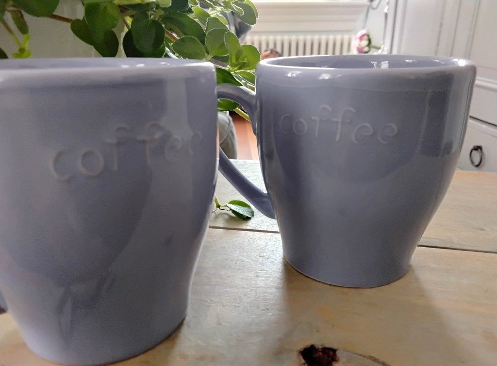 Just mugs mokjes coffee - lavendelblauw, blauw-paars, lila, Keramiek, Zo goed als nieuw, Overige stijlen, Mok