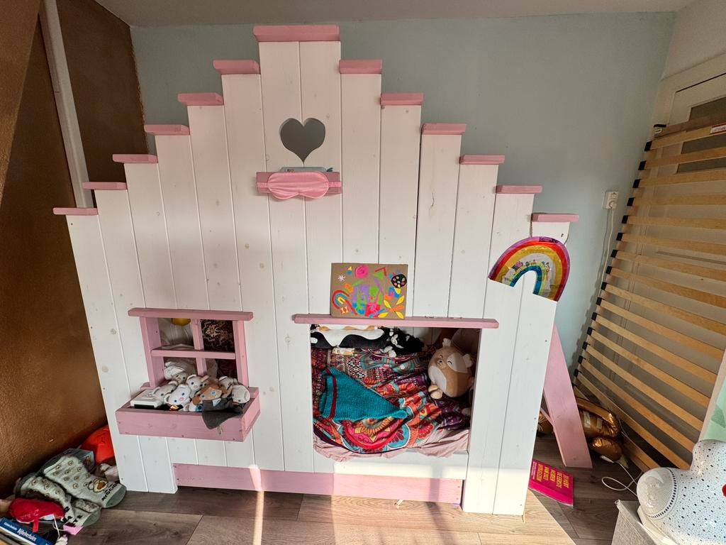 Houten Bedhuisje / Hoogslaper – 90x200 – Uniek kinderbed, Ophalen, Gebruikt, Hoogslaper