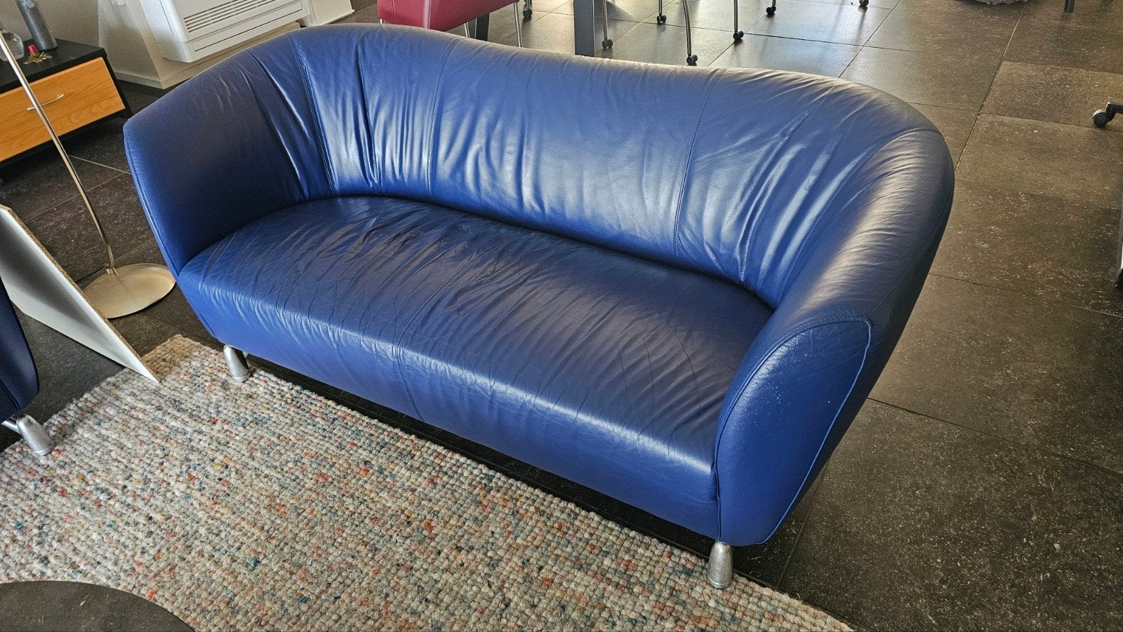 Leolux Pupila 2,5-zits bankstel, materiaal blauw leder i, Ophalen, Modern design, Gebruikt, 150 tot 200 cm