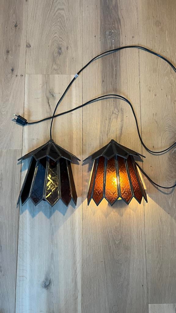 Unieke set van 2 wandlampen, glas in lood, Ophalen of Verzenden, Gebruikt, Glas, Boudoir, sixties