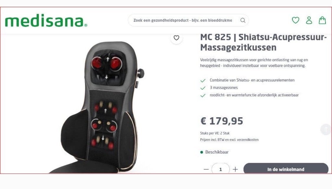 Medisana MC 825 Shiatsu-Acupressuur-Massagezitkussen, Ophalen of Verzenden, Zo goed als nieuw, Massagestoel of Kussen