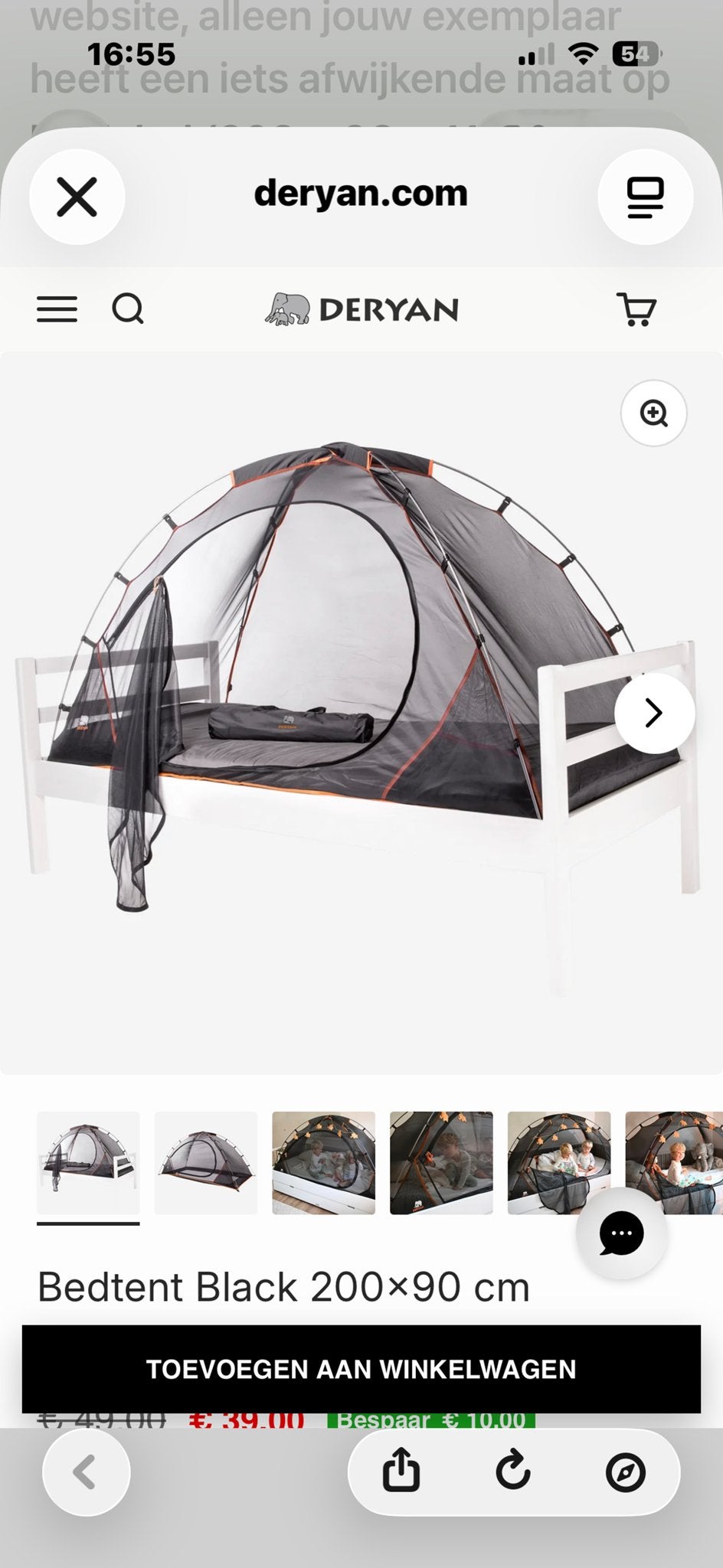 Deryan Bedtent Black 200x90 cm -  Kinderbedtent. Zgan!, Ophalen, Zo goed als nieuw, Tot en met 2