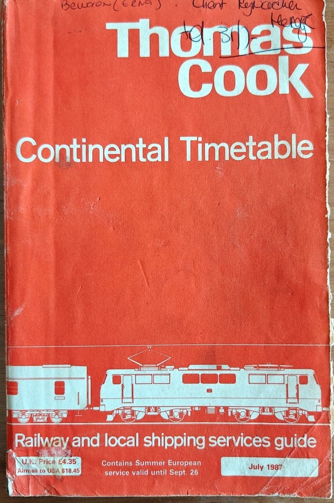 Thomas Cook Continental Timetable July 1987, Ophalen of Verzenden, Gebruikt