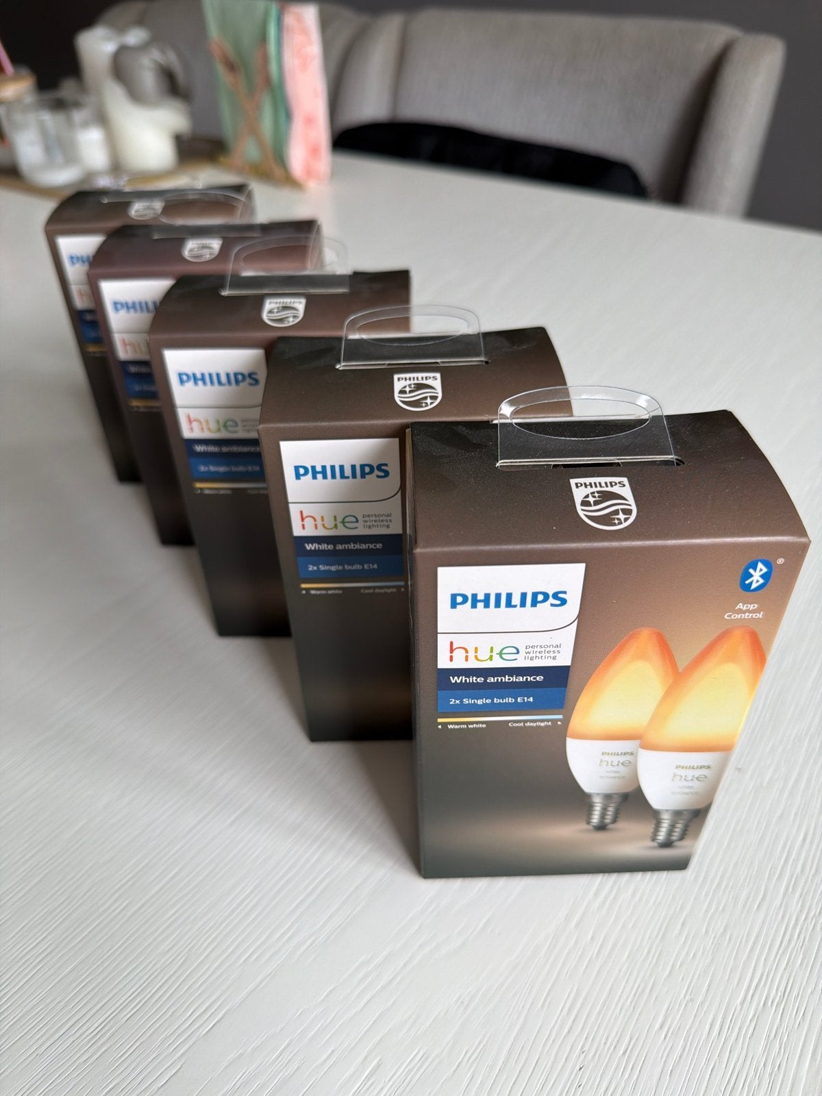 10x Philips Hue E14 White Ambiance lampen (5x 2-pack), Wit, E14 (klein), Nieuw, Ophalen of Verzenden