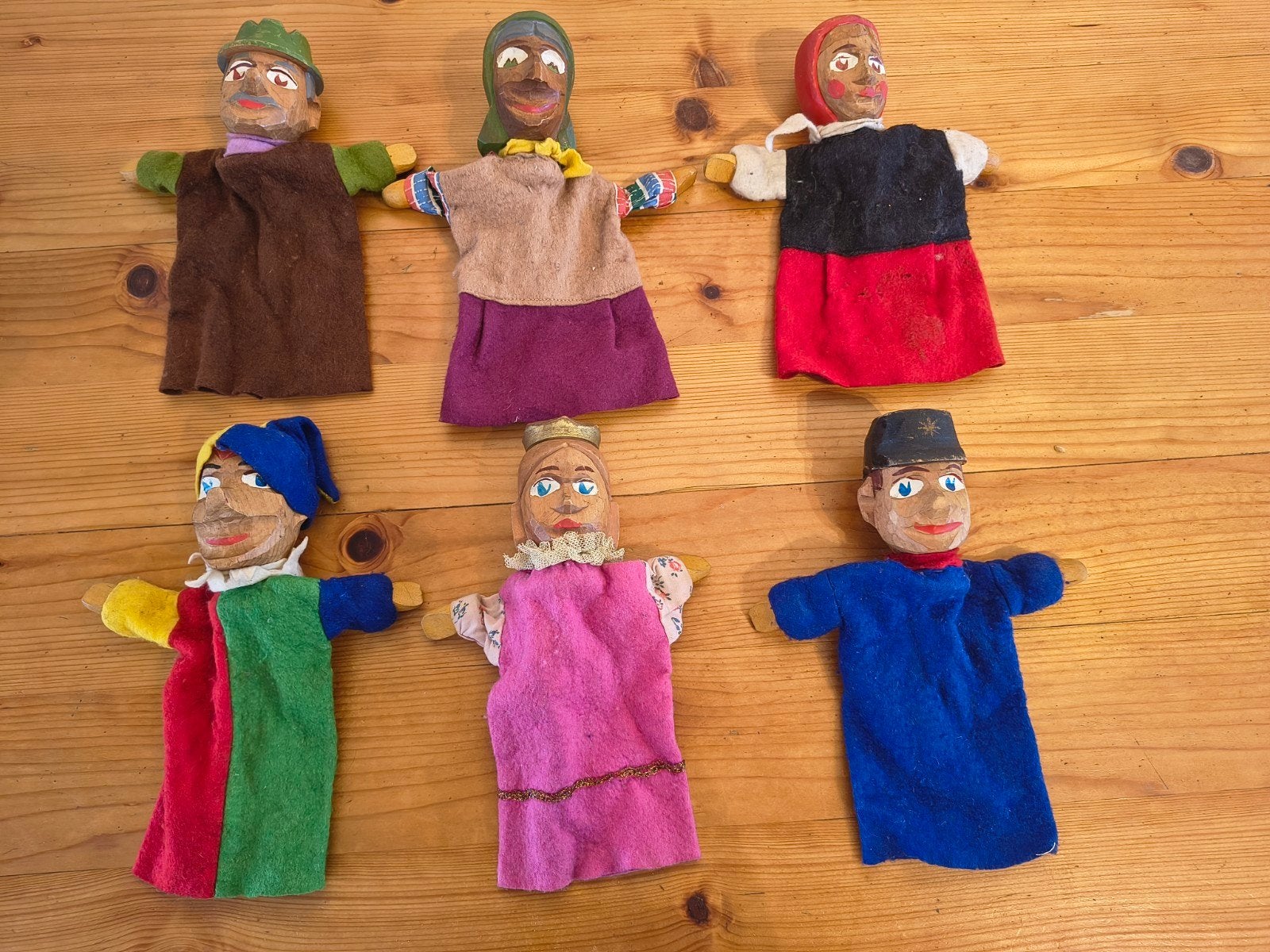 Set van 6 Vintage Handpoppen - Diverse Figuren, Verzamelen, Ophalen of Verzenden, Gebruikt, Overige typen