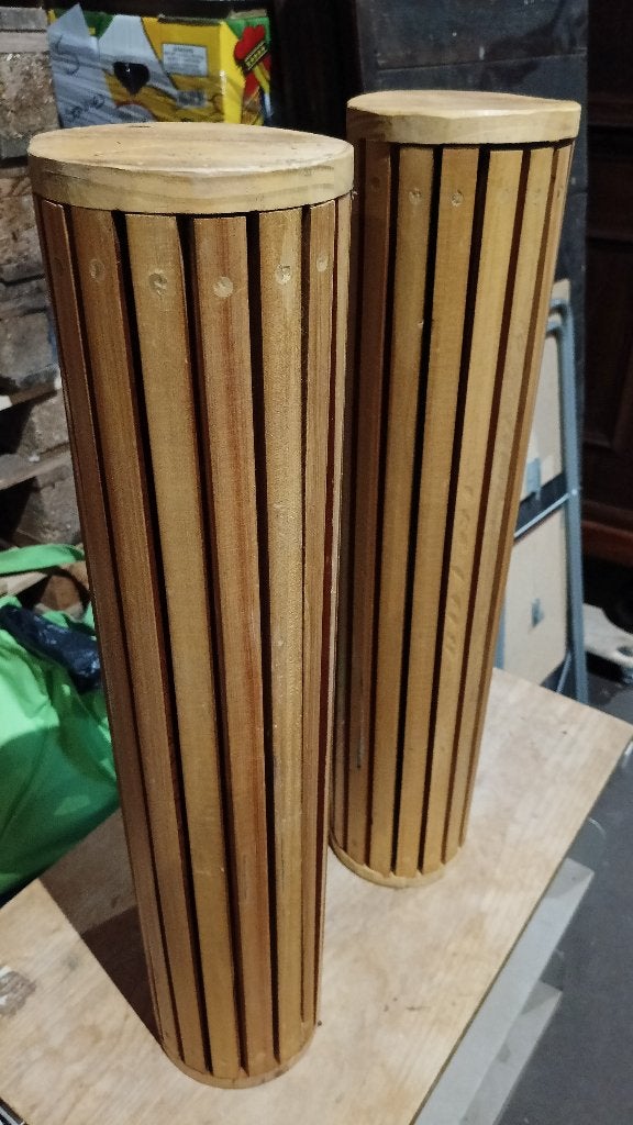 Set houten zuilen 74 cm – plantensokkels, Ophalen, Gebruikt
