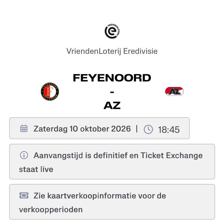 Feyenoord x AZ (gele zijde vak RR), Losse kaart, Eén persoon, Oktober