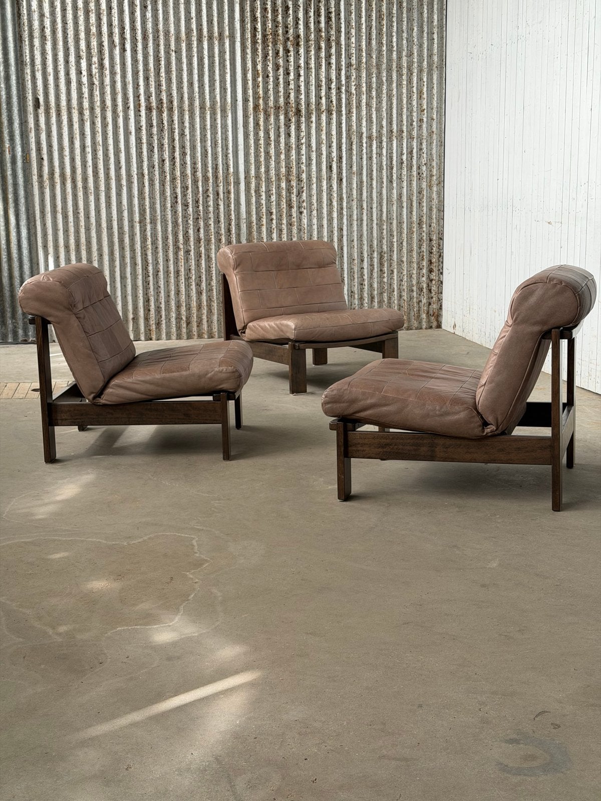 Vintage leren en eiken patchwork fauteuils - modulair, Huis en Inrichting, Ophalen, Gebruikt, R., A.