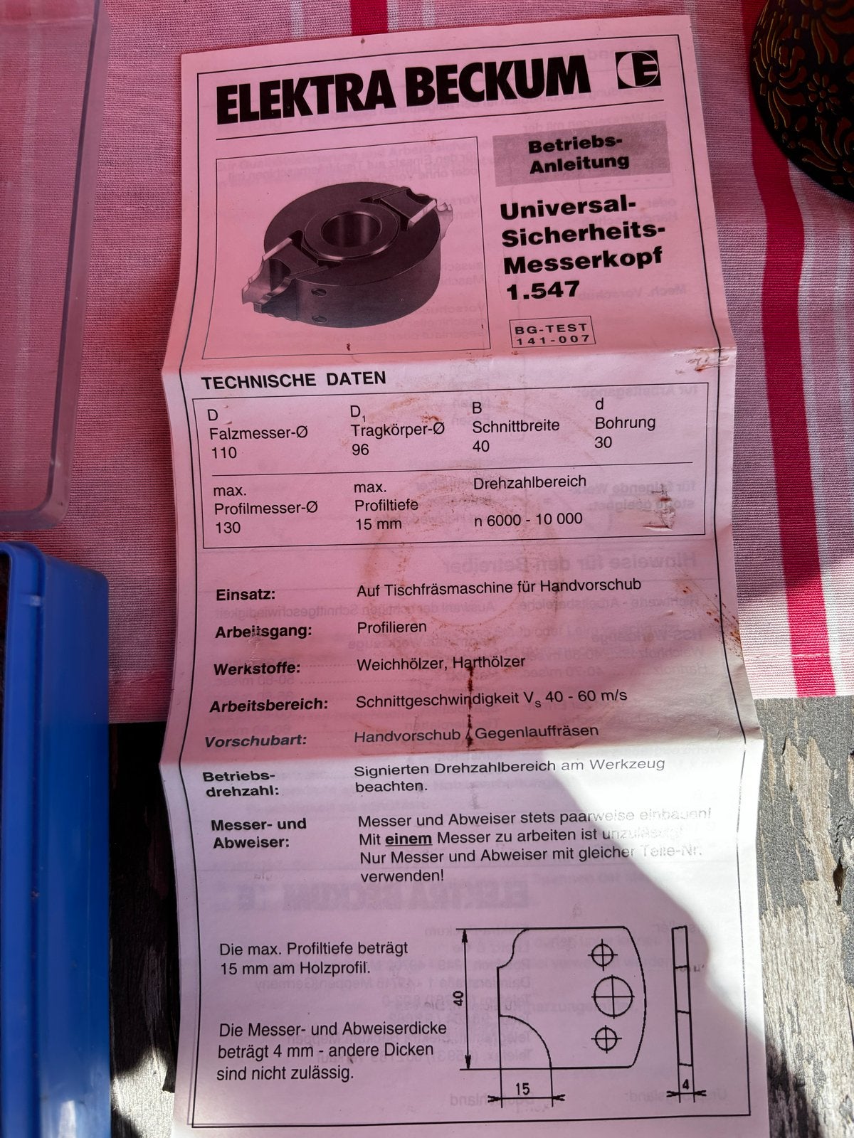 Elektra Beckum 1.547 Universele Wisselmesfreeskop Set, Ophalen of Verzenden, Zo goed als nieuw, Elektrisch, Bovenfrees